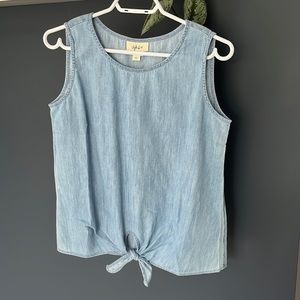 Chambray Sleeveless Tie-Front Tank Top